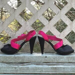 American Eagle Fucshia Pink & Black Women's Heels Satin Stiletto Party Heels 7.5